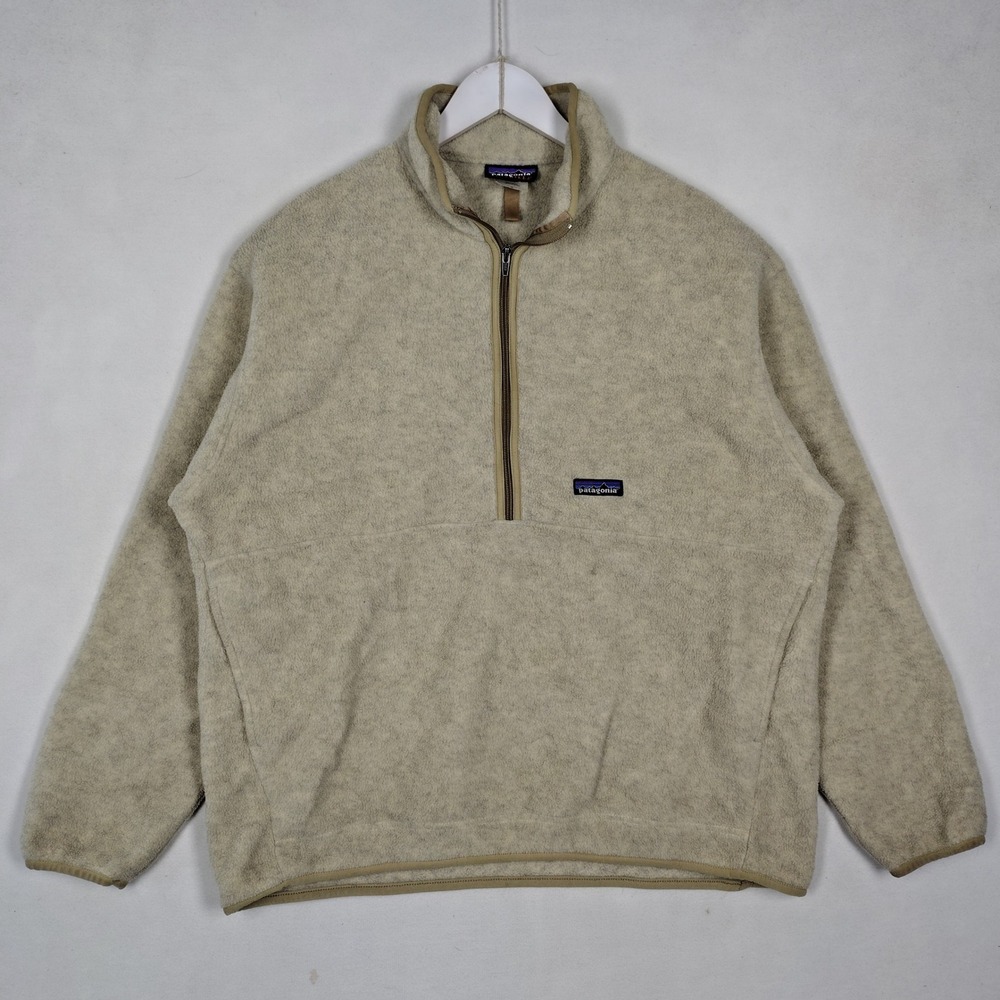 Patagonia Synchilla Marsupial Fleece Quarter Zip Pullover Oatmeal Tan XL 25735